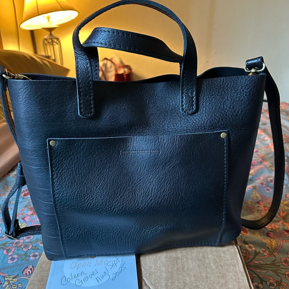 Portland Leather Goods Pebbled Black Medium Crossbody Tote Bag, BNNU